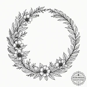 Tattoo design a delicate floral wreath surrou... - эскиз тату (№1751406514_0, 01.07.2025 21:48) — tattoo-photo.ru