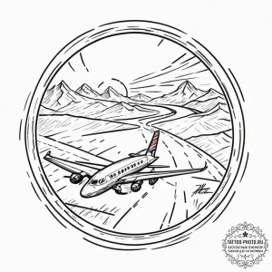 The view of a runway from an airplane's windo... - эскиз тату (№1751468091_0, 02.07.2025 14:54) — tattoo-photo.ru