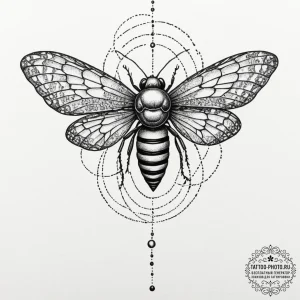 Tattoo sketch a cicada mid-song, its vibratio... - эскиз тату (№1751468736_0, 02.07.2025 15:05) — tattoo-photo.ru