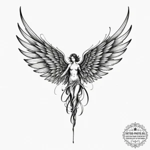 Tattoo sketch a guardian angel's wings unfurl... - эскиз тату (№1751468969_0, 02.07.2025 15:09) — tattoo-photo.ru