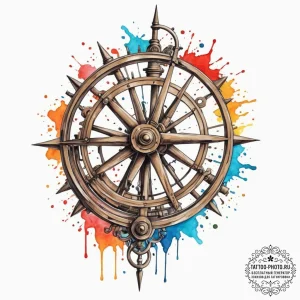 Sextant, ink illustration for tattoo, clean l... - эскиз тату (№1751469868_0, 02.07.2025 15:24) — tattoo-photo.ru