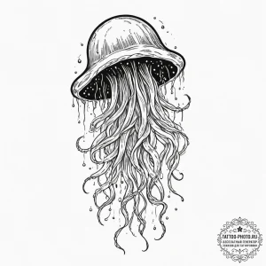 Tattoo sketch a cosmic jellyfish, its bell a... - эскиз тату (№1751469951_0, 02.07.2025 15:25) — tattoo-photo.ru