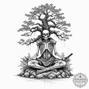 Tattoo design, a skeleton warrior wearing a s... - эскиз тату (№1751470713_0, 02.07.2025 15:38) — tattoo-photo.ru