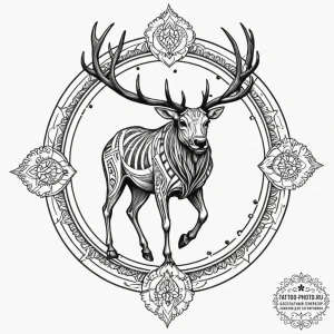 Tattoo sketch — reindeer skeleton turning int... - эскиз тату (№1751472552_0, 02.07.2025 16:09) — tattoo-photo.ru