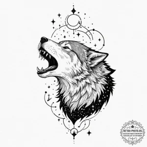 Tattoo design, fenrir wolf shattering constel... - эскиз тату (№1751472651_0, 02.07.2025 16:10) — tattoo-photo.ru