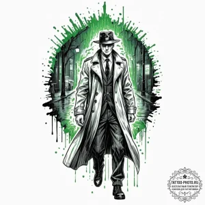 Tattoo sleeve design, glitch noir, a detectiv... - эскиз тату (№1751472727_0, 02.07.2025 16:12) — tattoo-photo.ru