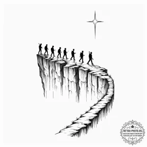 Tattoo design, a blindfolded crowd walking of... - эскиз тату (№1751473539_0, 02.07.2025 16:25) — tattoo-photo.ru