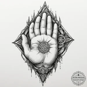 Tattoo design, a warrior's hand, scarred and... - эскиз тату (№1751473701_0, 02.07.2025 16:28) — tattoo-photo.ru