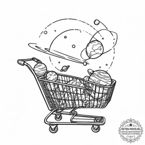 Tattoo design, planet earth in a shopping car... - эскиз тату (№1751474520_0, 02.07.2025 16:42) — tattoo-photo.ru