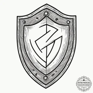 Tattoo design, a shield, its surface a screen... - эскиз тату (№1751474599_0, 02.07.2025 16:43) — tattoo-photo.ru