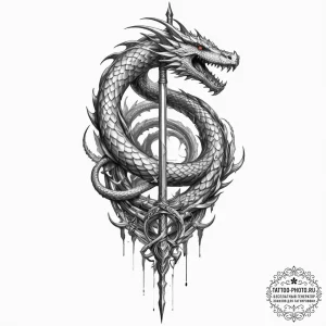 Tattoo design, gungnir spear wrapped by the s... - эскиз тату (№1751475354_0, 02.07.2025 16:55) — tattoo-photo.ru