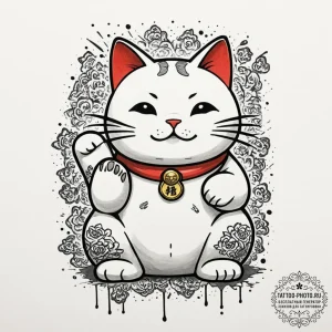 Tattoo design, a lucky cat (maneki-neko), but... - эскиз тату (№1751476093_0, 02.07.2025 17:08) — tattoo-photo.ru