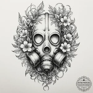 Tattoo design, a gas mask, overgrown with int... - эскиз тату (№1751476351_0, 02.07.2025 17:12) — tattoo-photo.ru