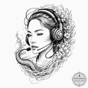 Tattoo design, a radio operator, with lines o... - эскиз тату (№1751477093_0, 02.07.2025 17:24) — tattoo-photo.ru