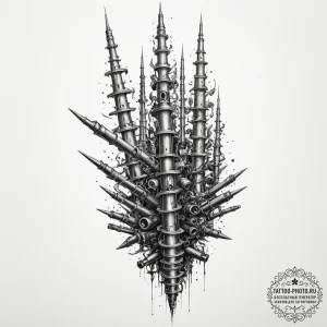Tattoo design, a spine made from artillery sh... - эскиз тату (№1751477429_0, 02.07.2025 17:30) — tattoo-photo.ru