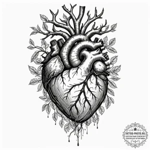 Tattoo design, an anatomical heart, intertwin... - эскиз тату (№1751477921_0, 02.07.2025 17:38) — tattoo-photo.ru