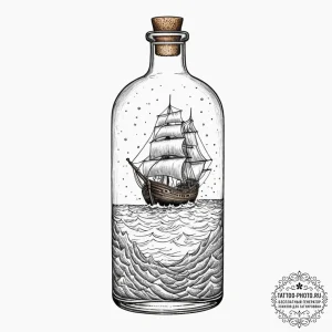 Tattoo design, a viking longship in a bottle,... - эскиз тату (№1751478083_0, 02.07.2025 17:41) — tattoo-photo.ru