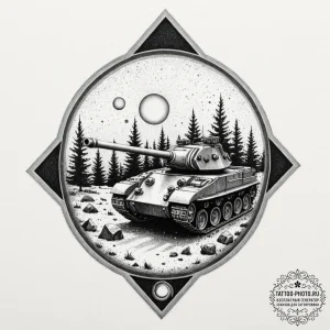 Tattoo design, a tank viewed through a therma... - эскиз тату (№1751479745_0, 02.07.2025 18:09) — tattoo-photo.ru