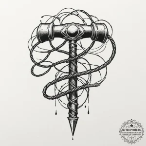 Tattoo sketch of thor’s hammer entwined with... - эскиз тату (№1751479904_0, 02.07.2025 18:11) — tattoo-photo.ru