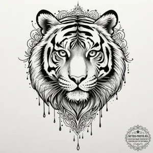 Tattoo design, a tiger, its stripes are actua... - эскиз тату (№1751480573_0, 02.07.2025 18:22) — tattoo-photo.ru