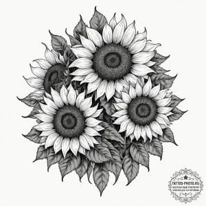 Tattoo design, a field of sunflowers, but the... - эскиз тату (№1751480900_0, 02.07.2025 18:28) — tattoo-photo.ru