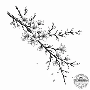 Tattoo design, a single branch of a cherry bl... - эскиз тату (№1751481397_0, 02.07.2025 18:36) — tattoo-photo.ru
