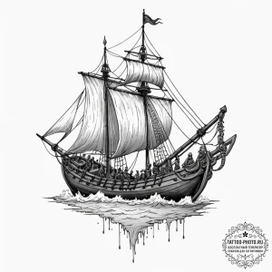 Tattoo design, a viking longship, but it's a... - эскиз тату (№1751481661_0, 02.07.2025 18:41) — tattoo-photo.ru
