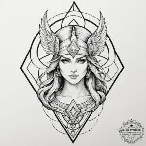 Tattoo design, freya wearing a valkyrie helme... - эскиз тату (№1751481902_0, 02.07.2025 18:45) — tattoo-photo.ru