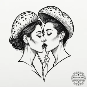 Tattoo design, a person whispering a secret i... - эскиз тату (№1751482233_0, 02.07.2025 18:50) — tattoo-photo.ru