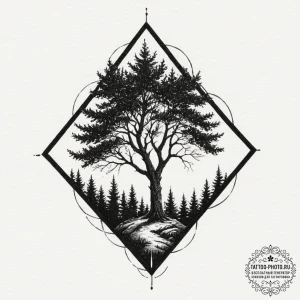 Tattoo design, a silhouette of a forest treel... - эскиз тату (№1751483472_0, 02.07.2025 19:11) — tattoo-photo.ru