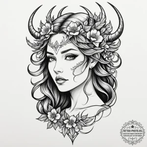 Tattoo design, goddess freya's face, half bea... - эскиз тату (№1751483553_0, 02.07.2025 19:12) — tattoo-photo.ru