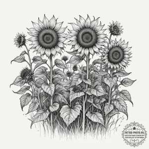 Tattoo design, a field of sunflowers, but the... - эскиз тату (№1751483633_0, 02.07.2025 19:13) — tattoo-photo.ru