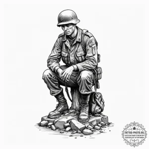 Tattoo design, a memorial statue to a soldier... - эскиз тату (№1751483710_0, 02.07.2025 19:15) — tattoo-photo.ru