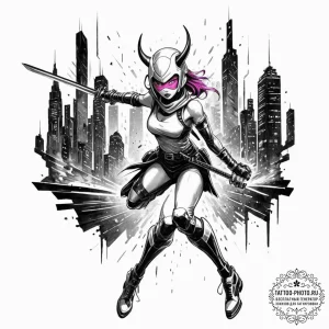 Tattoo sleeve design, tech-noir manga style,... - эскиз тату (№1751484542_0, 02.07.2025 19:29) — tattoo-photo.ru