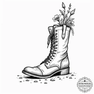 Tattoo design, a single boot, muddy and worn,... - эскиз тату (№1751485033_0, 02.07.2025 19:37) — tattoo-photo.ru