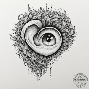 Tattoo design, a human ear, from which abstra... - эскиз тату (№1751485526_0, 02.07.2025 19:45) — tattoo-photo.ru