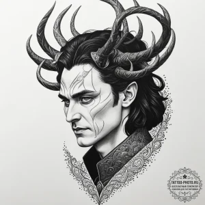 Tattoo design, loki as the shadow cast by ygg... - эскиз тату (№1751485935_0, 02.07.2025 19:52) — tattoo-photo.ru