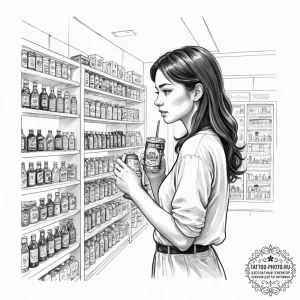 Tattoo sleeve design, convenience store melan... - эскиз тату (№1751486017_0, 02.07.2025 19:53) — tattoo-photo.ru