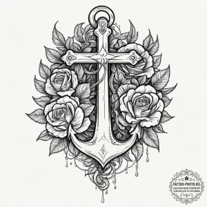 Tattoo design, handpoke style, a tiny anchor,... - эскиз тату (№1751486260_0, 02.07.2025 19:57) — tattoo-photo.ru