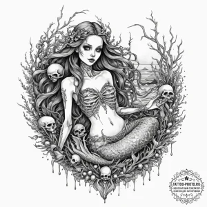 Tattoo design, a skeleton of a mermaid, her b... - эскиз тату (№1751487081_0, 02.07.2025 20:11) — tattoo-photo.ru