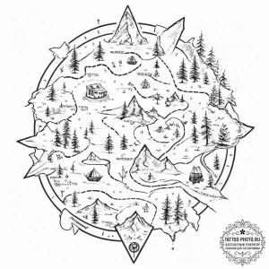 Tattoo design, a hand-drawn map of a patrol r... - эскиз тату (№1751487979_0, 02.07.2025 20:26) — tattoo-photo.ru