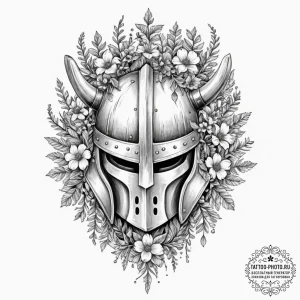Tattoo design, a viking warrior's helmet, ove... - эскиз тату (№1751488632_0, 02.07.2025 20:37) — tattoo-photo.ru