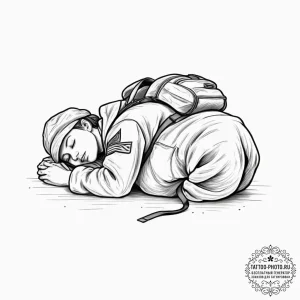 Tattoo design, a soldier asleep, using their... - эскиз тату (№1751488892_0, 02.07.2025 20:41) — tattoo-photo.ru