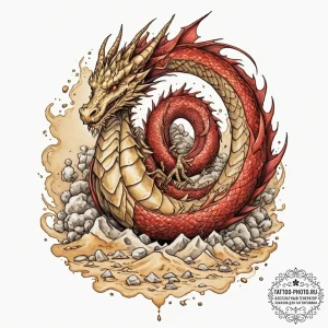 Tattoo design, fafnir dragon sleeping on a pi... - эскиз тату (№1751489056_0, 02.07.2025 20:44) — tattoo-photo.ru