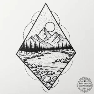 Tattoo design, a landscape with a mountain, s... - эскиз тату (№1751489636_0, 02.07.2025 20:53) — tattoo-photo.ru
