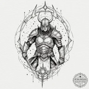 Tattoo sketch of a norse warrior with shatter... - эскиз тату (№1751489882_0, 02.07.2025 20:58) — tattoo-photo.ru