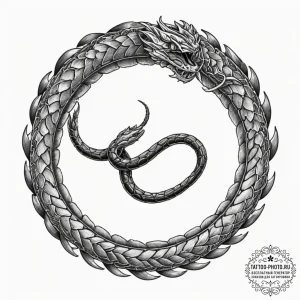 Tattoo design, an ouroboros serpent, but it's... - эскиз тату (№1751490636_0, 02.07.2025 21:10) — tattoo-photo.ru
