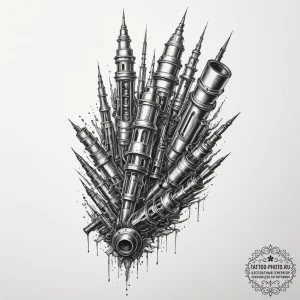 Tattoo design, a spine made from artillery sh... - эскиз тату (№1751491783_0, 02.07.2025 21:29) — tattoo-photo.ru