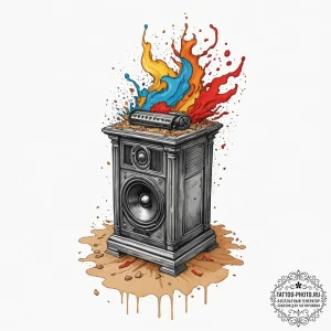 Tattoo design, a speaker's podium, crumbling... - эскиз тату (№1751491947_0, 02.07.2025 21:32) — tattoo-photo.ru