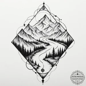 Tattoo sketch — mountain range seen from abov... - эскиз тату (№1751492689_0, 02.07.2025 21:44) — tattoo-photo.ru